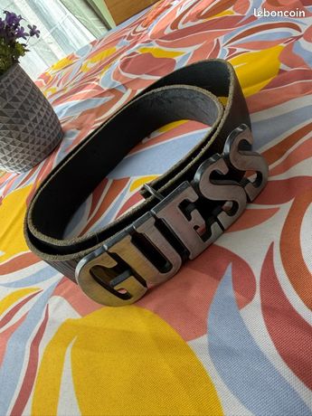 Ceinture Large Cuir Guess Homme - Boucle Logo - Taille 32 - Noir - Neuf Sans étiquette
