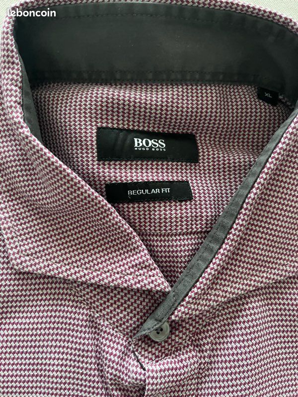 Chemise Homme Hugo Boss Rouge Et Blanc Manches Longues - Taille M - Coton - Occasion Très Bon état