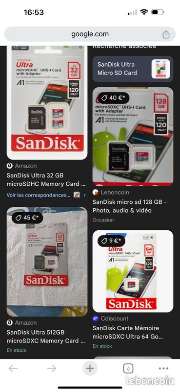 Carte mémoire SANdisk micro SDXC 128Gb avec adaptateur (image 2)