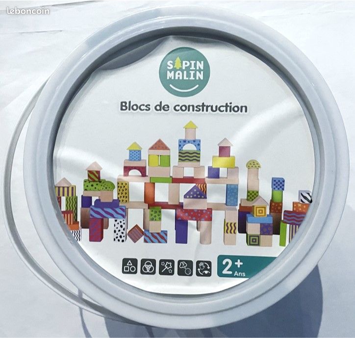 Idéal Cadeau Noël : état NEUF, Jeu de 100 blocs de construction en bois et colorées, dès 2 ans, made in France (image 6)