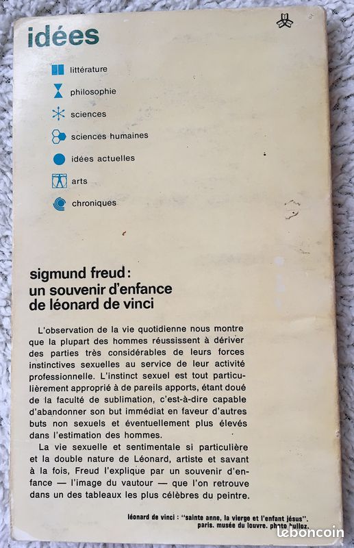 "Un souvenir d'enfance de Léonard de Vinci" de Sigmund Freud - Éditions Gallimard 1977 - Broché - Livre de poche (image 4)