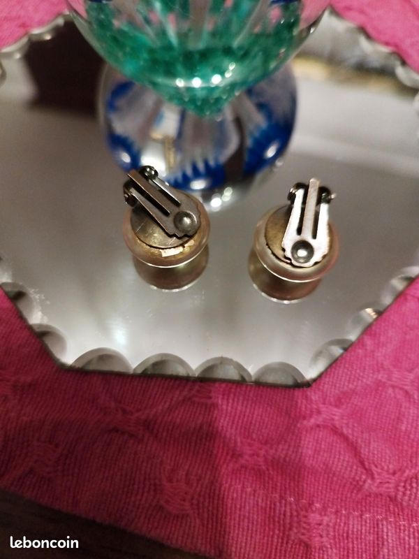 Boucles D'oreilles Clips Vintage - Demi-perles De Verre Nacré Doré - Occasion TBE