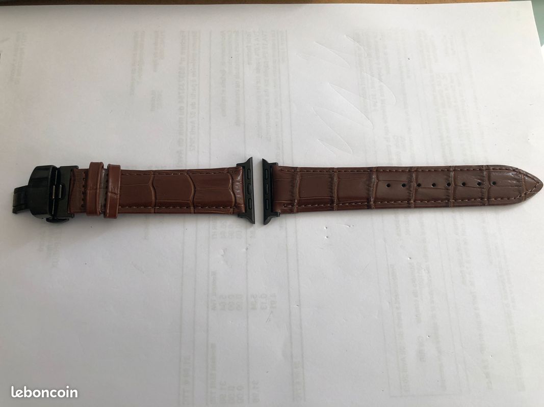 Bracelet De Montre En Cuir Croco Marron - Boucle Déployante Papillon - Neuf Avec étiquettes - Unisexe
