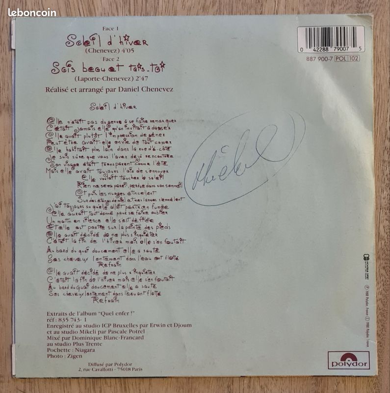Vinyle 45T "Niagara : Soleil d'hiver" (image 2)
