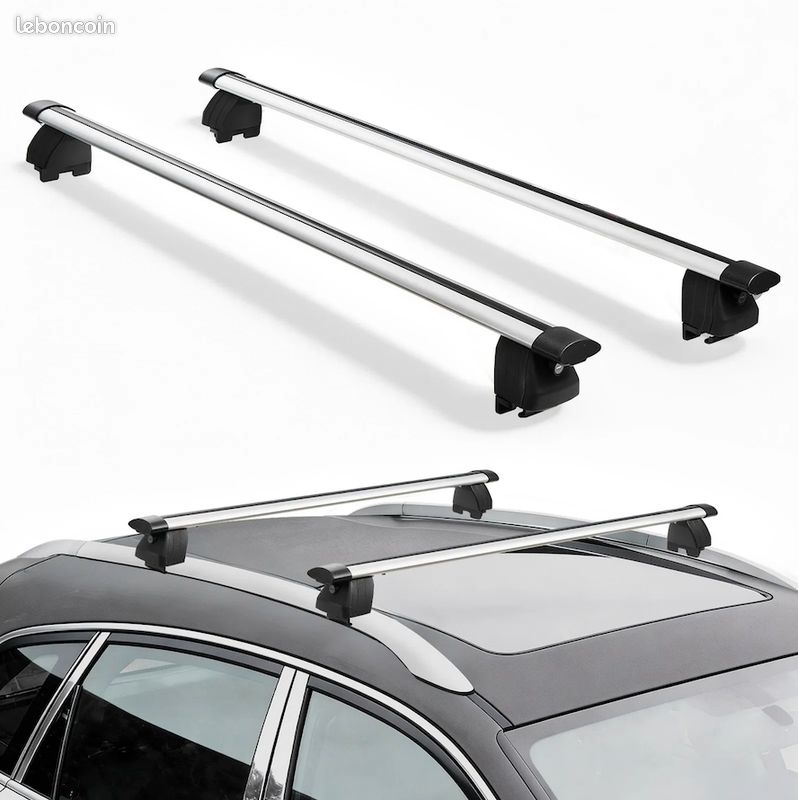 2 Barres Transversales de Toit - Charge 100 kg - 128 cm - Ăcartement 22-106 cm, en Aluminium - Neuves â Livraison gratuite en 5 jours en France â â â (image 1)