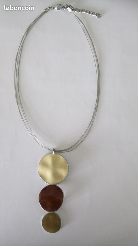 Collier 3 ronds beige-marron-ocre (image 1)