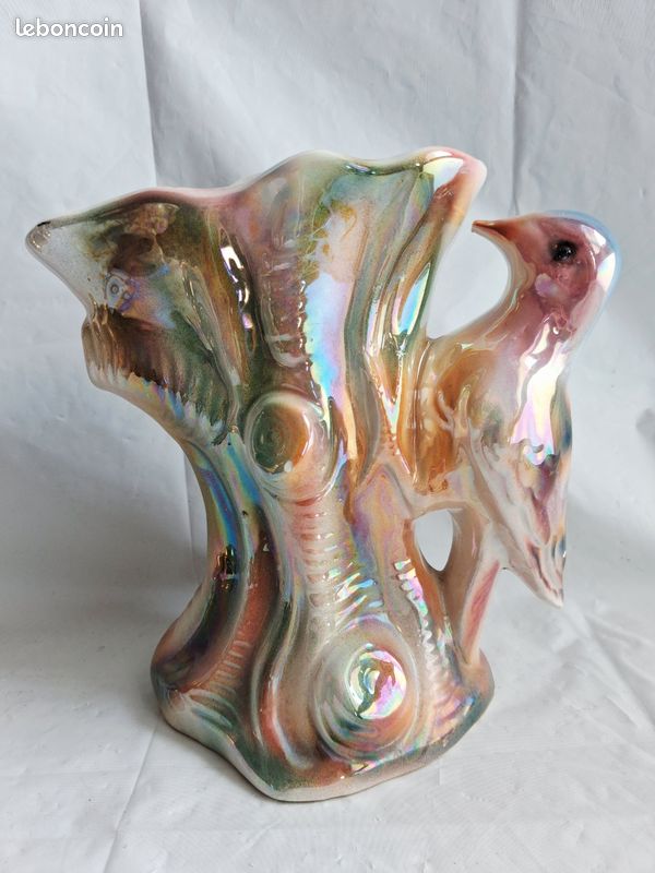 Vase vintage irisé made in italy a113 céramique nacrée 23 cm déco design (image 1)