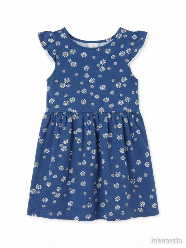 Robe enfant bleue motifs marguerites (image 1)