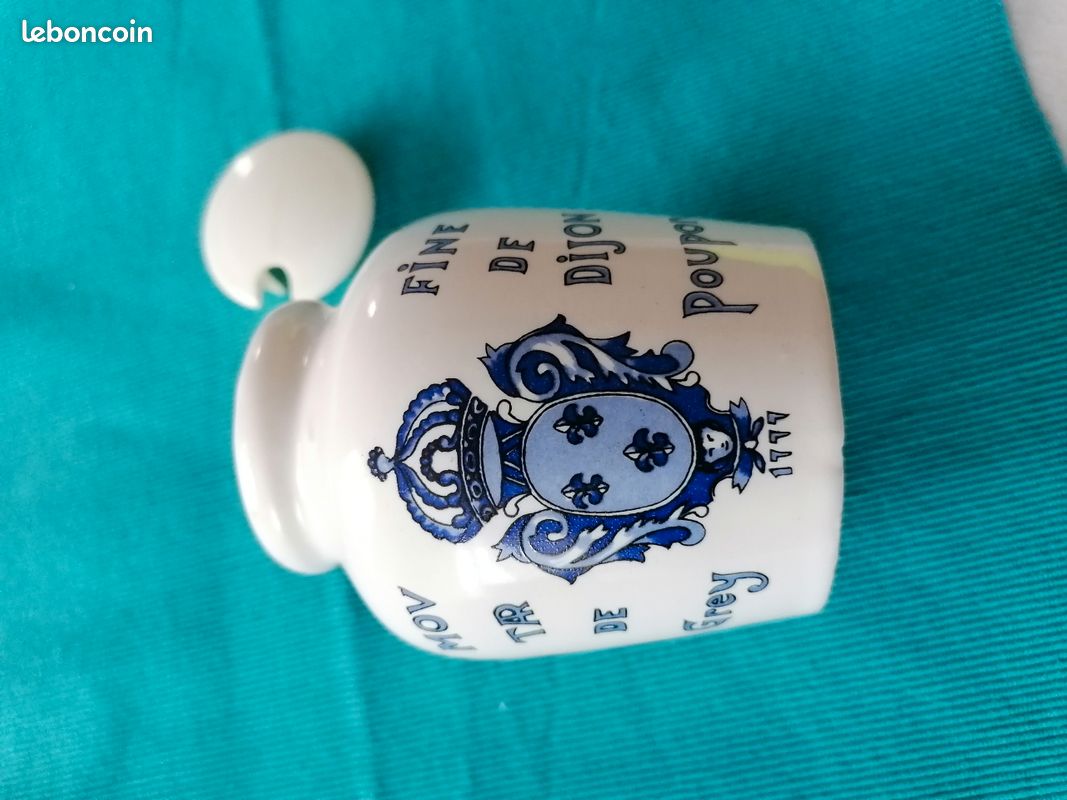 Rare ancien pot à moutarde POUPON, en faïence de LONGCHAMP avec couvercle (image 4)