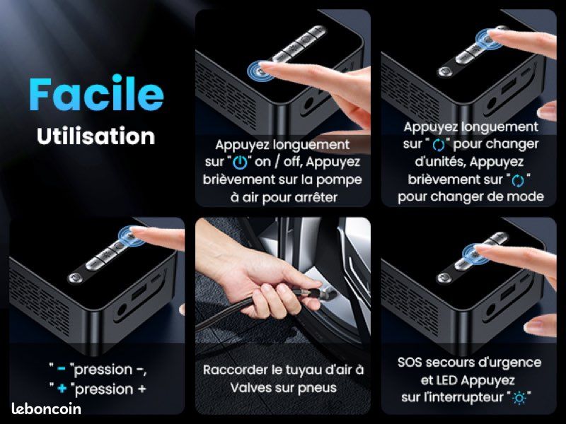 Gonfleur Pneus Sans Fil 150PSI - Compresseur Air Portatif Voiture Vélo Avec Écran LCD