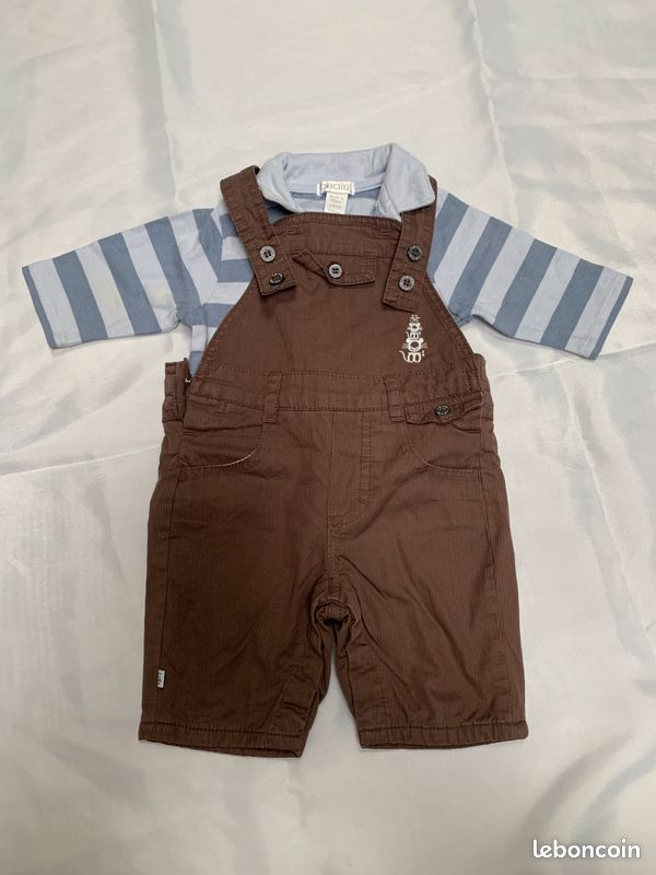 Ensemble salopette/polo manches longues 1 mois (image 1)