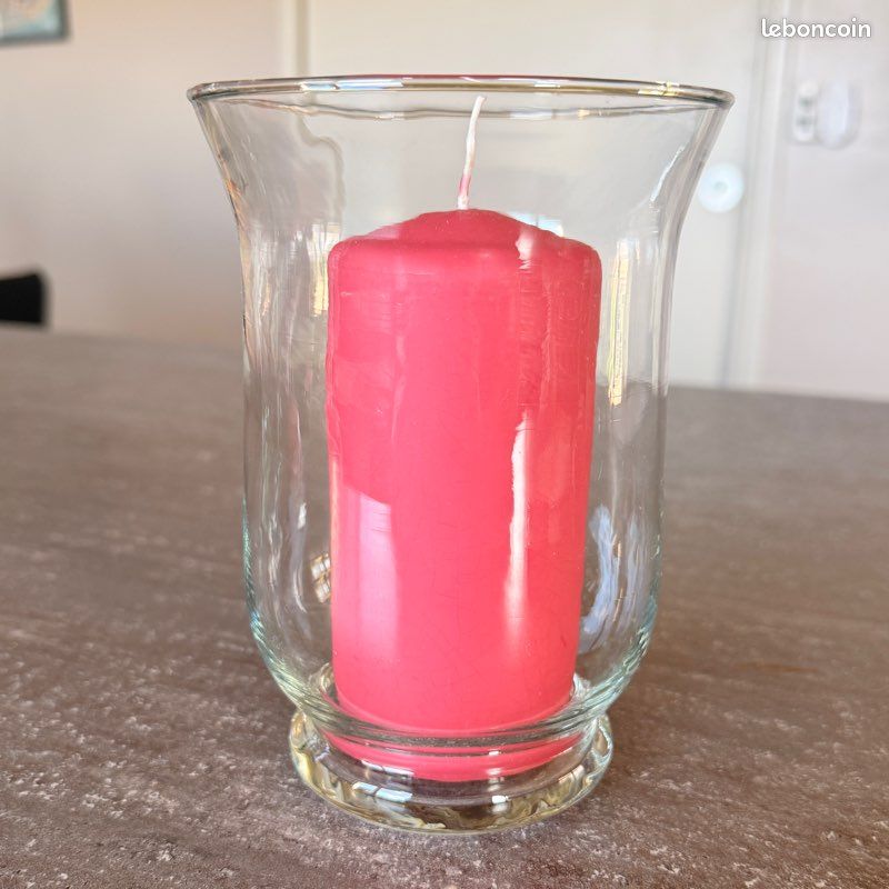 Photophore en verre + bougie cylindrique diamètre 6 cm (image 1)