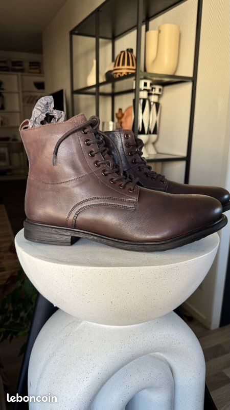 Botte café noir cuir véritable homme T.44 (image 5)
