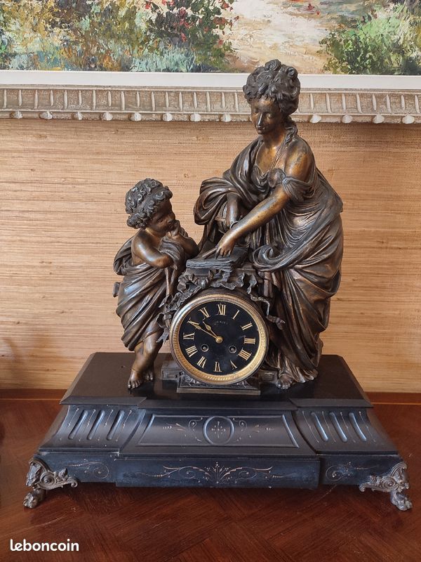 Pendule de cheminée bronze et marbre (image 1)
