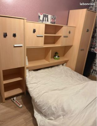 Ensemble lit + meuble pont + rangements – chambre complète (image 1)