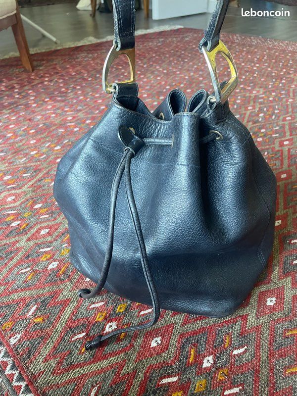 Sac à main LANCEL en cuir bleu marine (image 3)