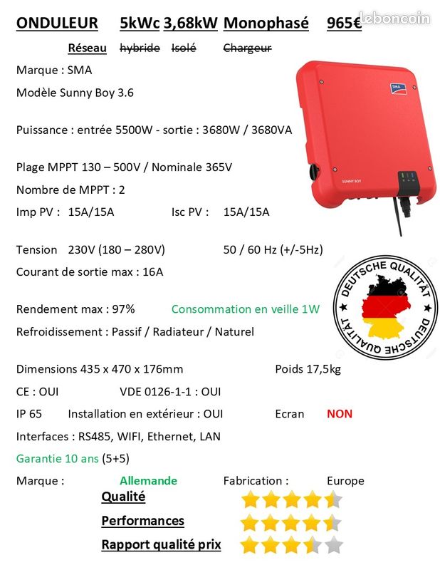 Installation CLEF EN MAINS Solaire Photovoltaïque PREMIUM Made in Europe 3,4kWc avec 8 Panneaux Français Photowatt 425Wc et onduleur SMA Allemand (image 5)
