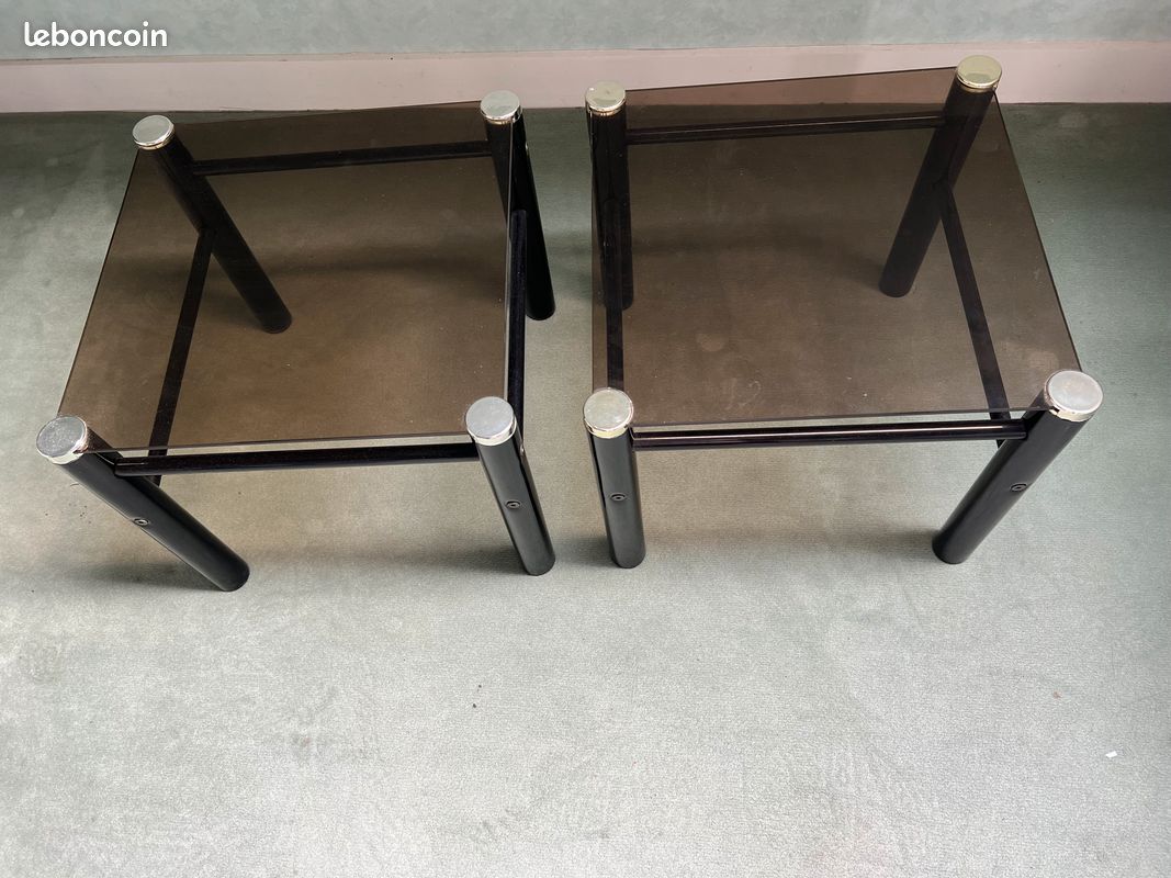 Lot 2 table de chevets verre trempé noir (image 1)