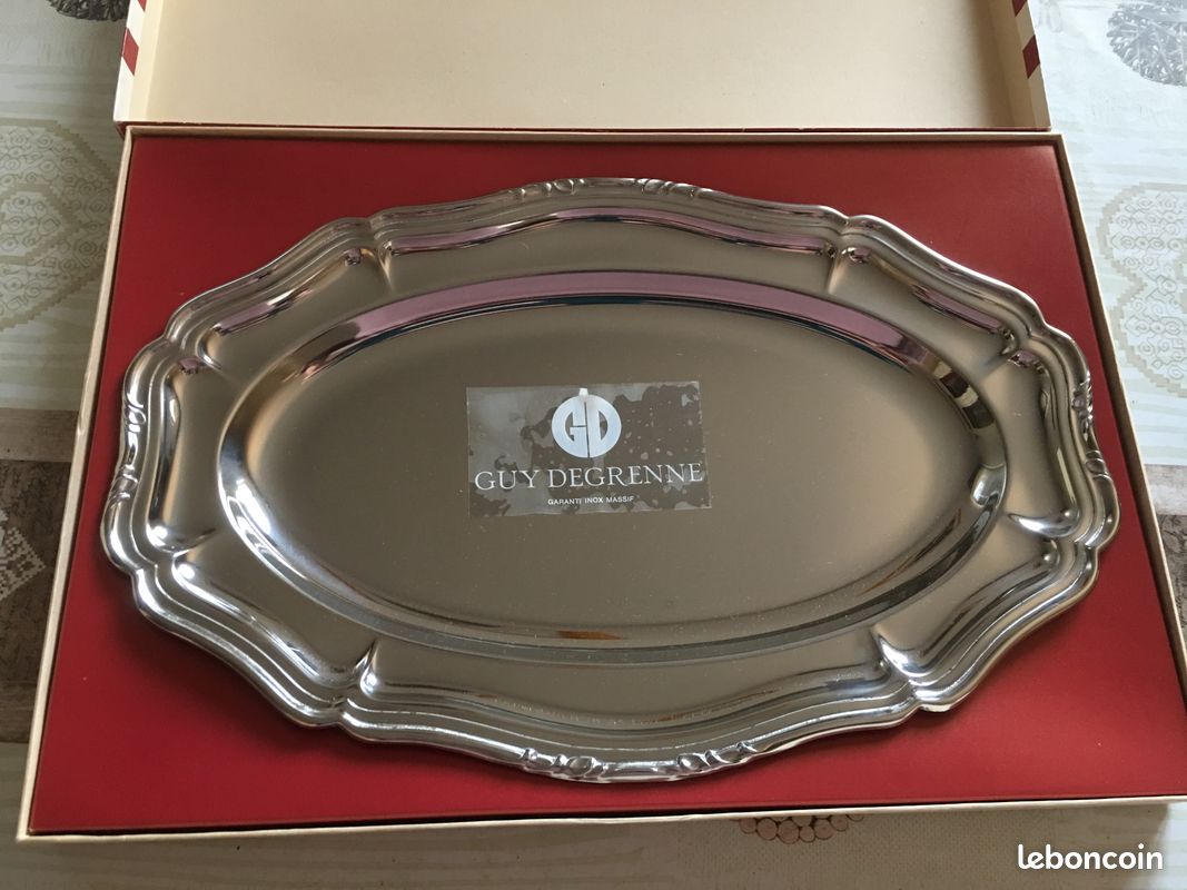 Lot De 2 Plats Ovales Vintage Guy Degrenne - Inox Massif 40 Et 45 Cm (années 60)