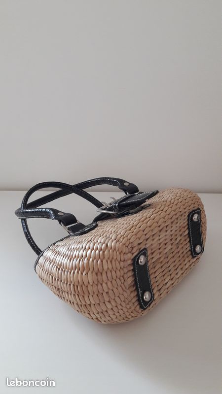 Sac raphia beige et noir (image 4)