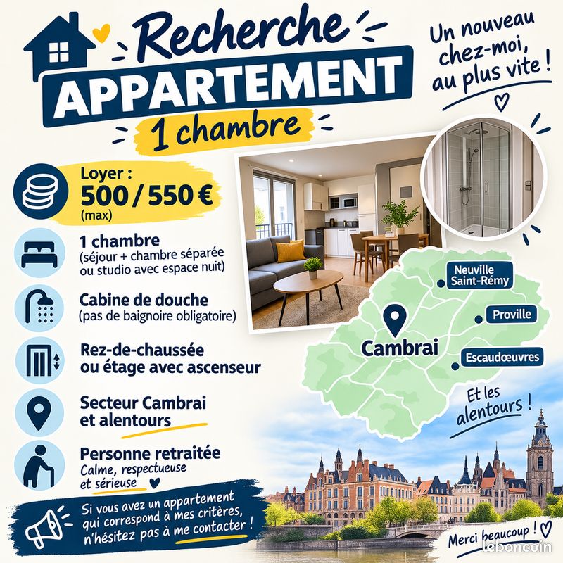 Appartement 2 pièces 45 m² · à Cambrai · 45 m² · 550 €/mois