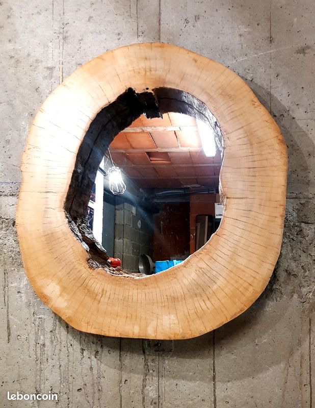Miroir artisanal en bois massif diametre 60cm (image 2)