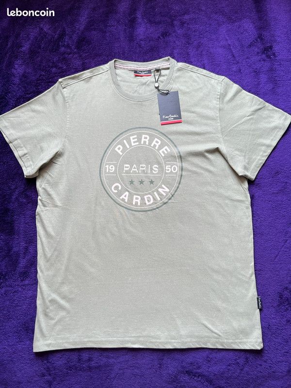 T-shirt Homme Pierre Cardin Paris - Gris Col V, Manches Courtes, Coton, Taille XXL