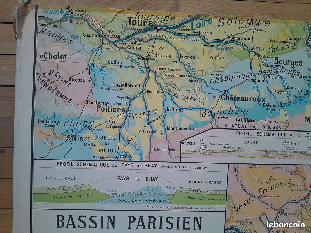 PS2 Ancienne carte scolaire Hatier Les régions naturelles de France - N°9 -9Bis (carte double) Bassin Parisien par Paul Kaeppelin (image 8)