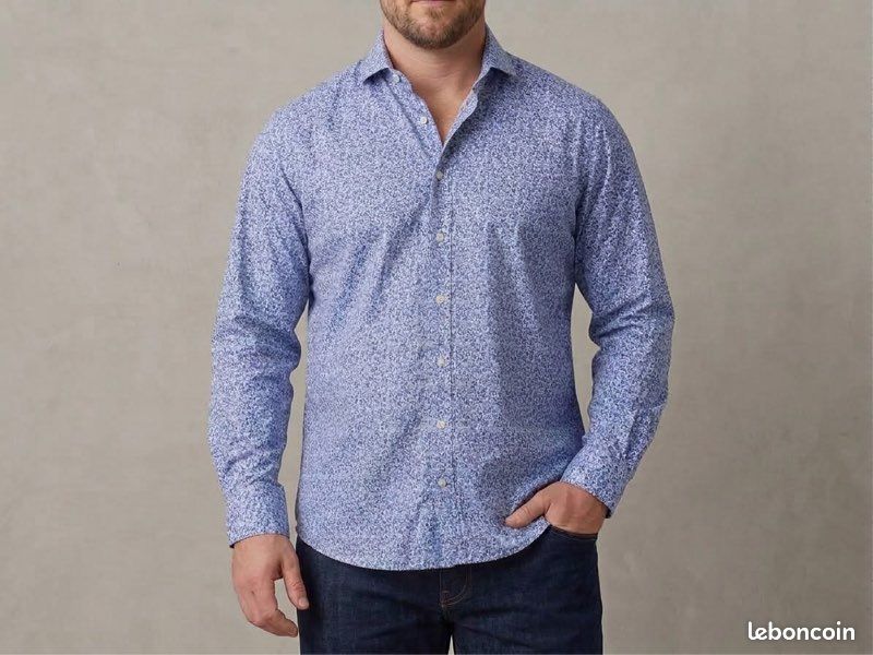 Chemise Café Coton fleurie bleue Taille XL (Extra Large) Très bon état (image 1)