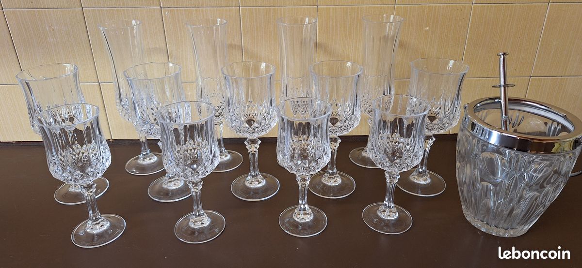 Lot de verres cristal d'arc modèle Longchamp + Seau à glaçons (image 1)