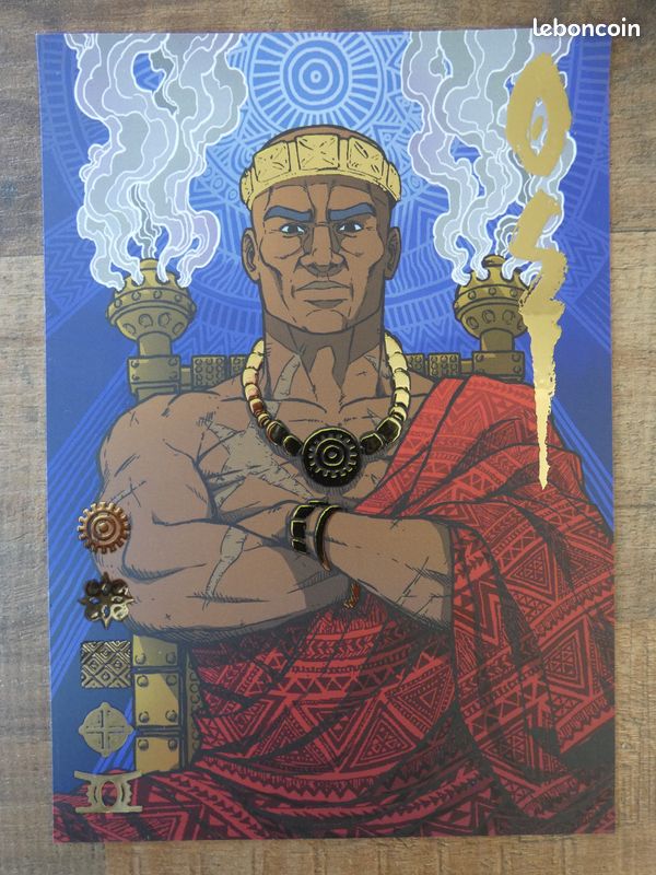 Shikishi / Ex-Libris avec rehaut par l'auteur au Posca couleur OR « Le Roi OSEI Red Flower » Just LOUI glénat manga shonen 2023 - ETAT NEUF (image 1)