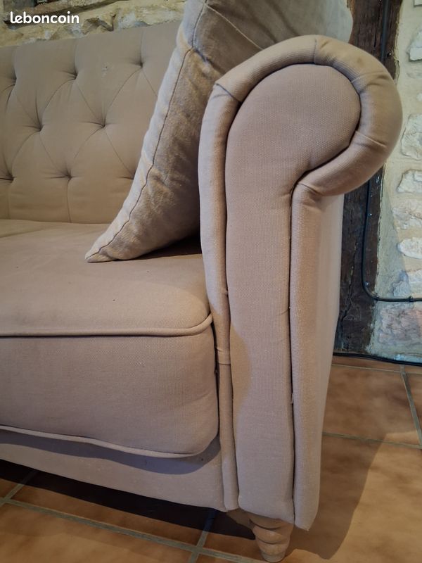 Canapé convertible beige assise capitonné (image 6)
