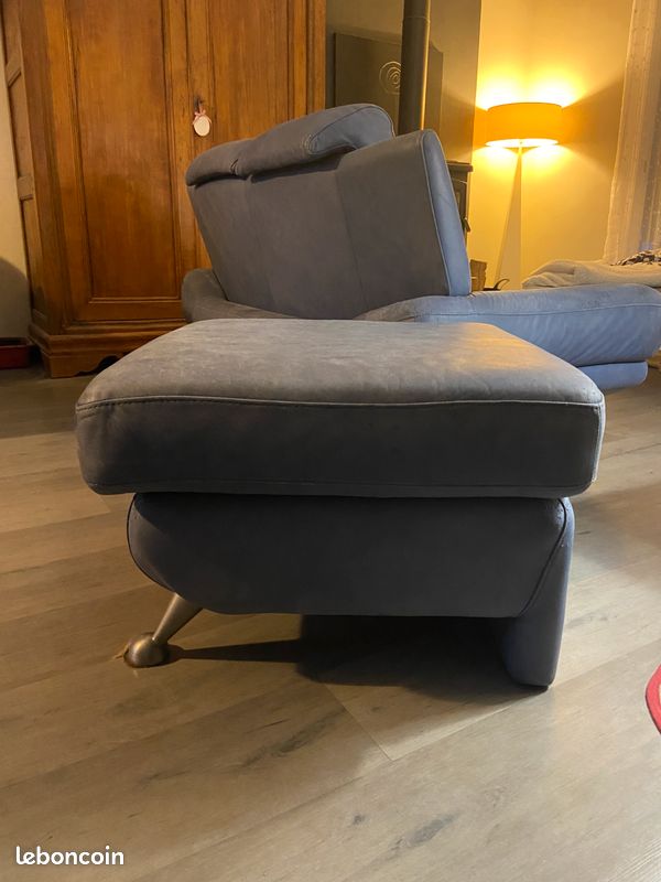 Canapé et Pouf Cuir bleu gris Design (image 9)