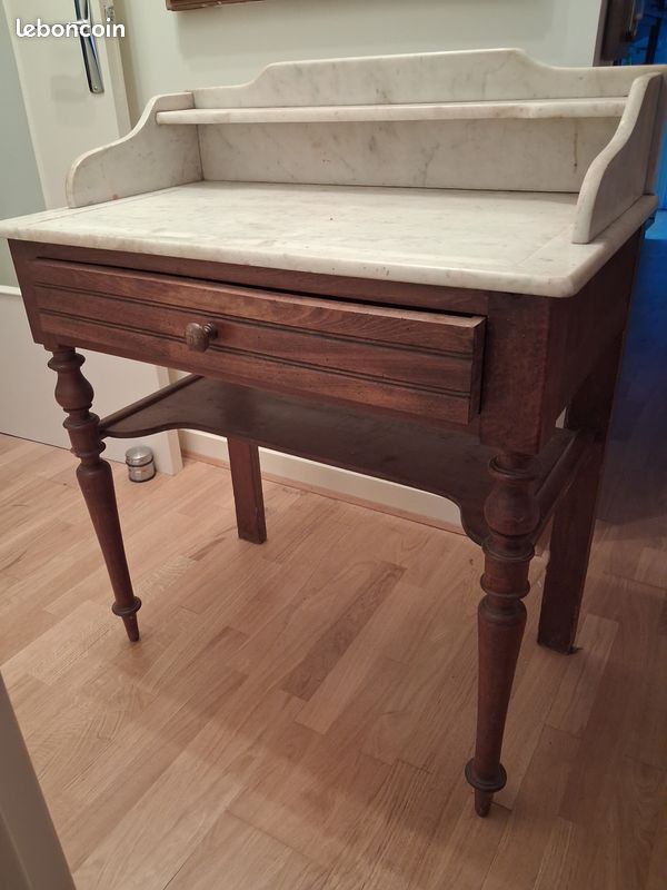 Coiffeuse ou console d'entrée marbre et bois (image 11)