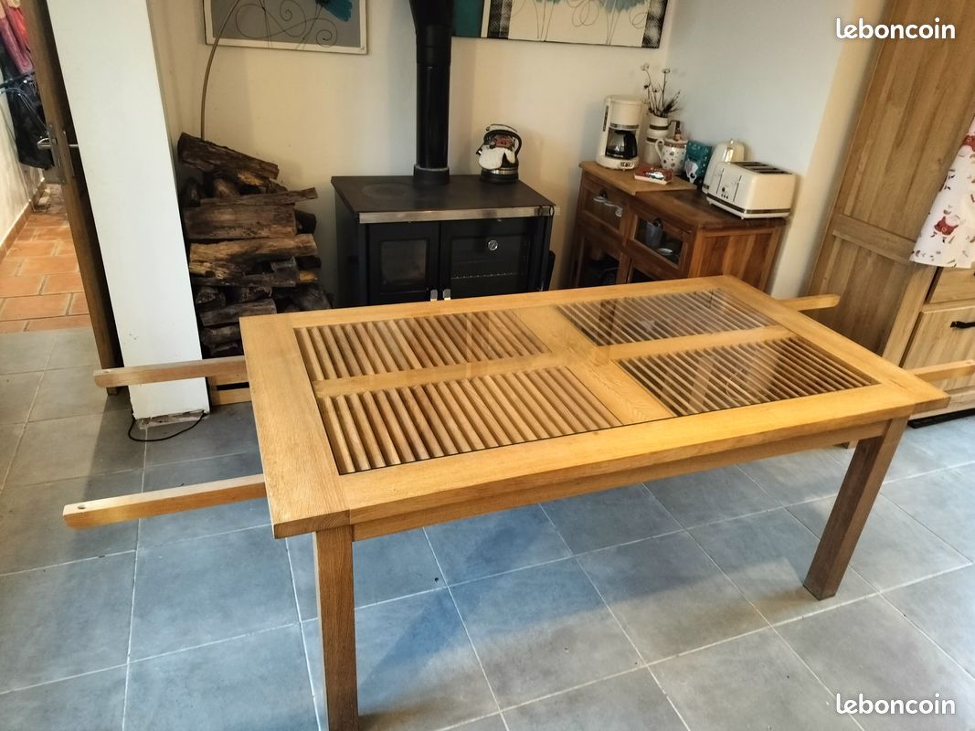 Table en chene avec plateau en verre (image 2)