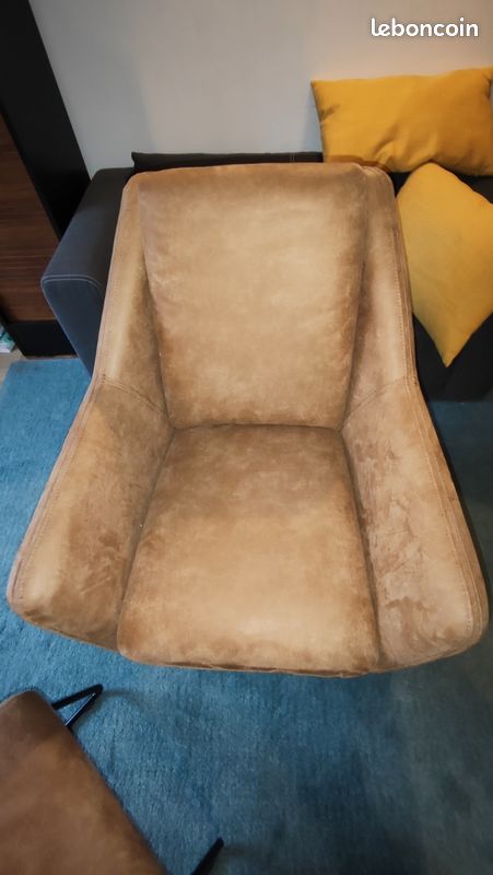 Fauteuil marron clair et relève pied (image 6)