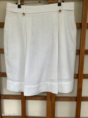 Jupe Longue En Lin Blanc 1.2.3 Taille 42 - Style Godets - Occasion En Excellent état - Made In France