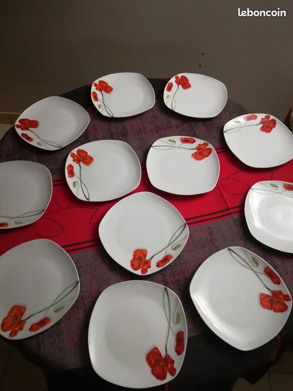 13 assiettes porcelaine décoratives Coquelicot (image 5)