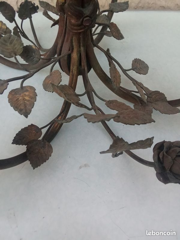 Lustre Rose Feuilles Art Nouveau Bronze (image 13)