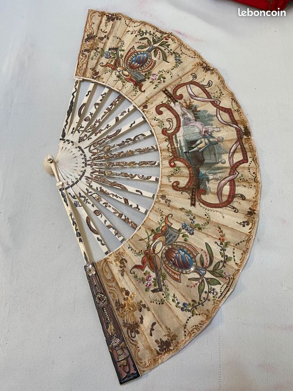 rare eventail epoque empire tulle & dorure palmette laurier XIXe siecle