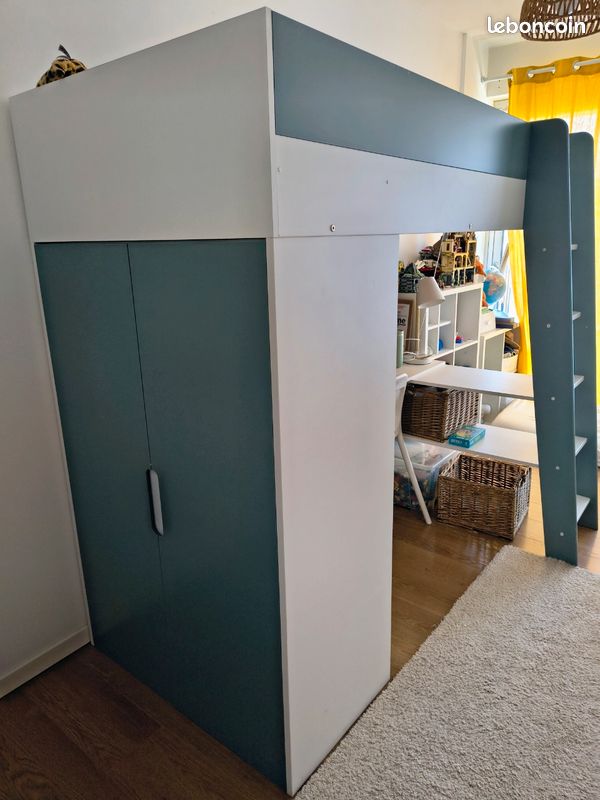 Lit mezzanine avec bureau et armoire (image 4)