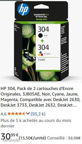 Cartouches D'encre HP 304 D'origine - Pack De 4 Couleurs (Noir, Cyan, Magenta, Jaune)