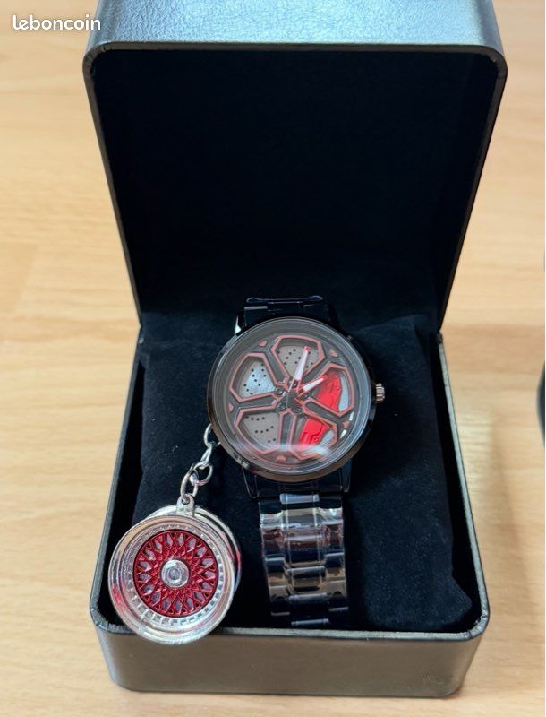 Coffret montre automobile jante étrier de frein rotative et porte clé en metal (image 4)