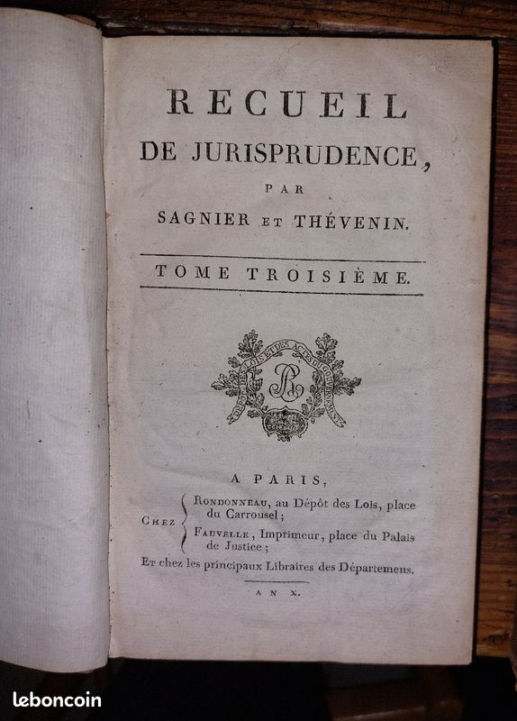Recueil de jurisprudence par Sagnier et Thévenin - 2 volumes - 3 tomes - 1801 (image 2)