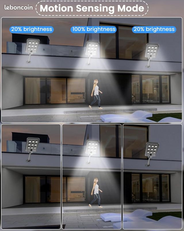 Lampadaire Solaire Exterieur, lumière solaire extérieure Crépuscule à l'Aube IP68 éclairage 6500K inondé LED étanche Projecteur Solaire Puissant pour Rue, Garage, Parking 9T - NEUF (image 3)