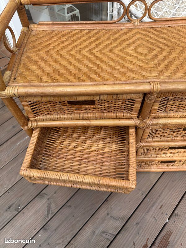 Commode vintage en rotin – 8 tiroirs – style bohème (image 2)