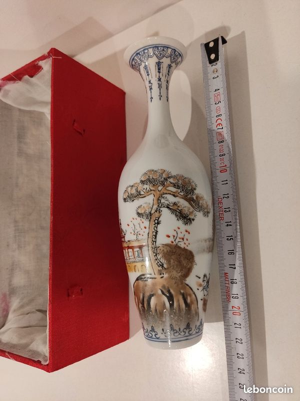 Ancien vase chinois porcelaine coquille d'oeuf avec son étui (image 5)