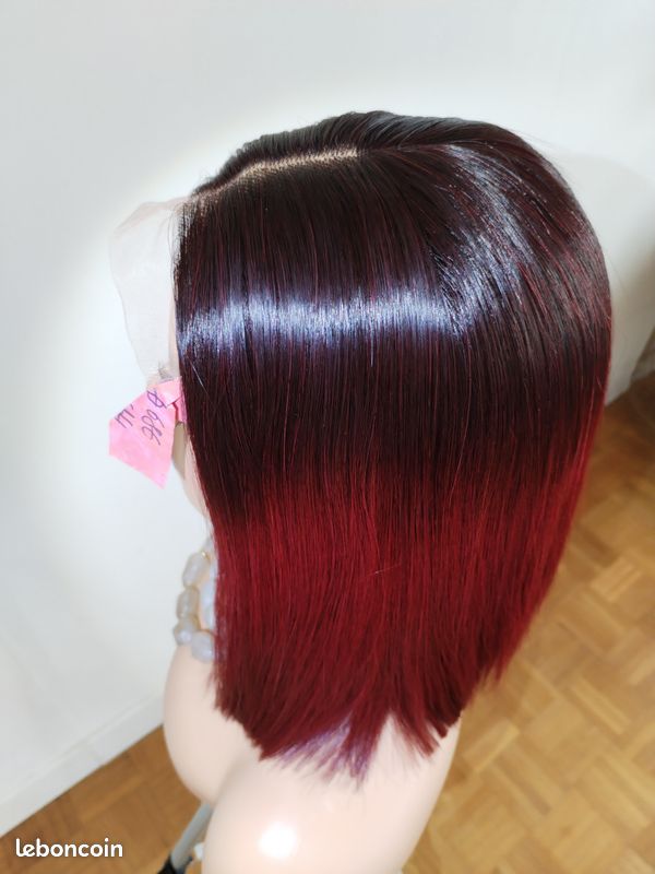 Perruque Femme 100% Cheveux Naturels Long Noir Et Rouge - Fabienne - Neuve Avec étiquettes