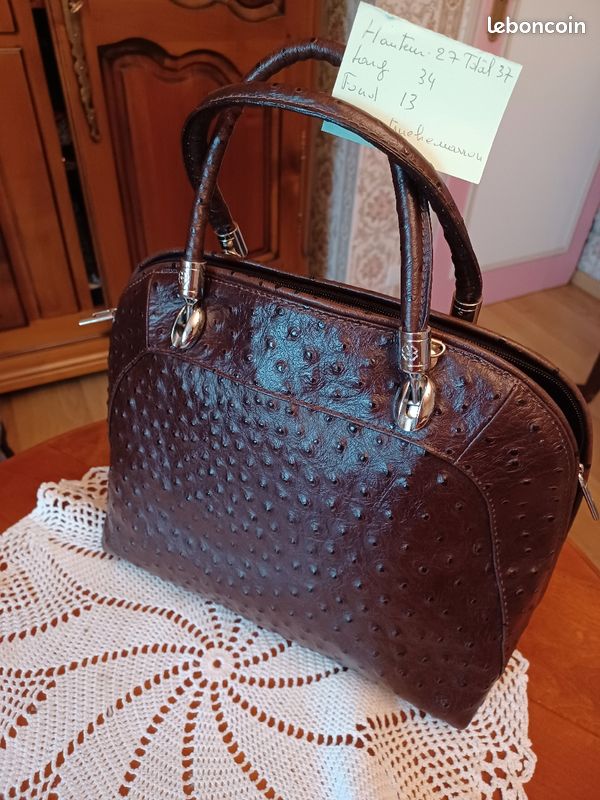 Sac marron cuir autruche (image 6)