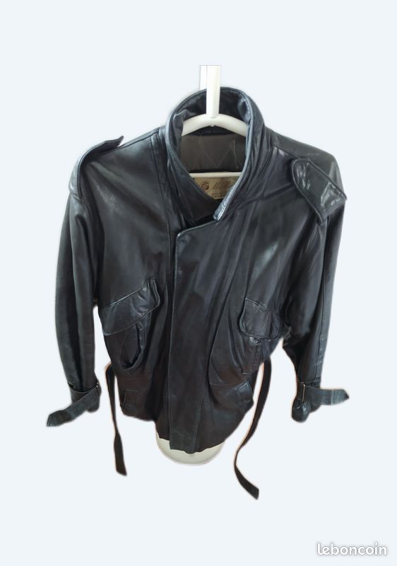Veste Homme en cuir noir Vintage années 80 (image 1)